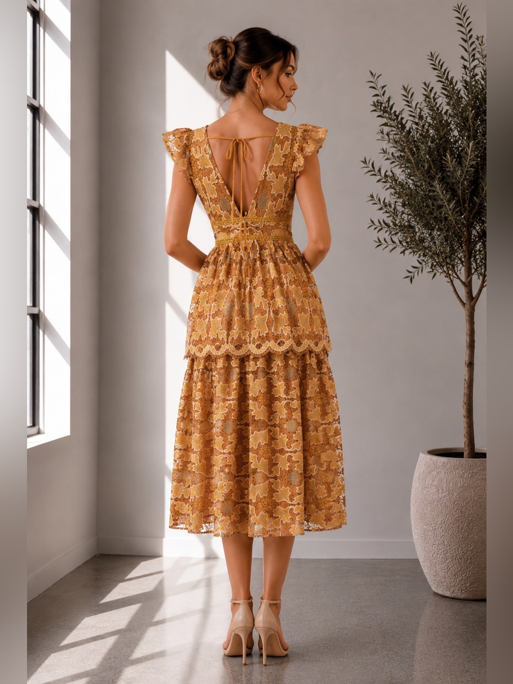 491. Golden Harvest Tiered Crochet Maxi Dress - Picture 2 of 2